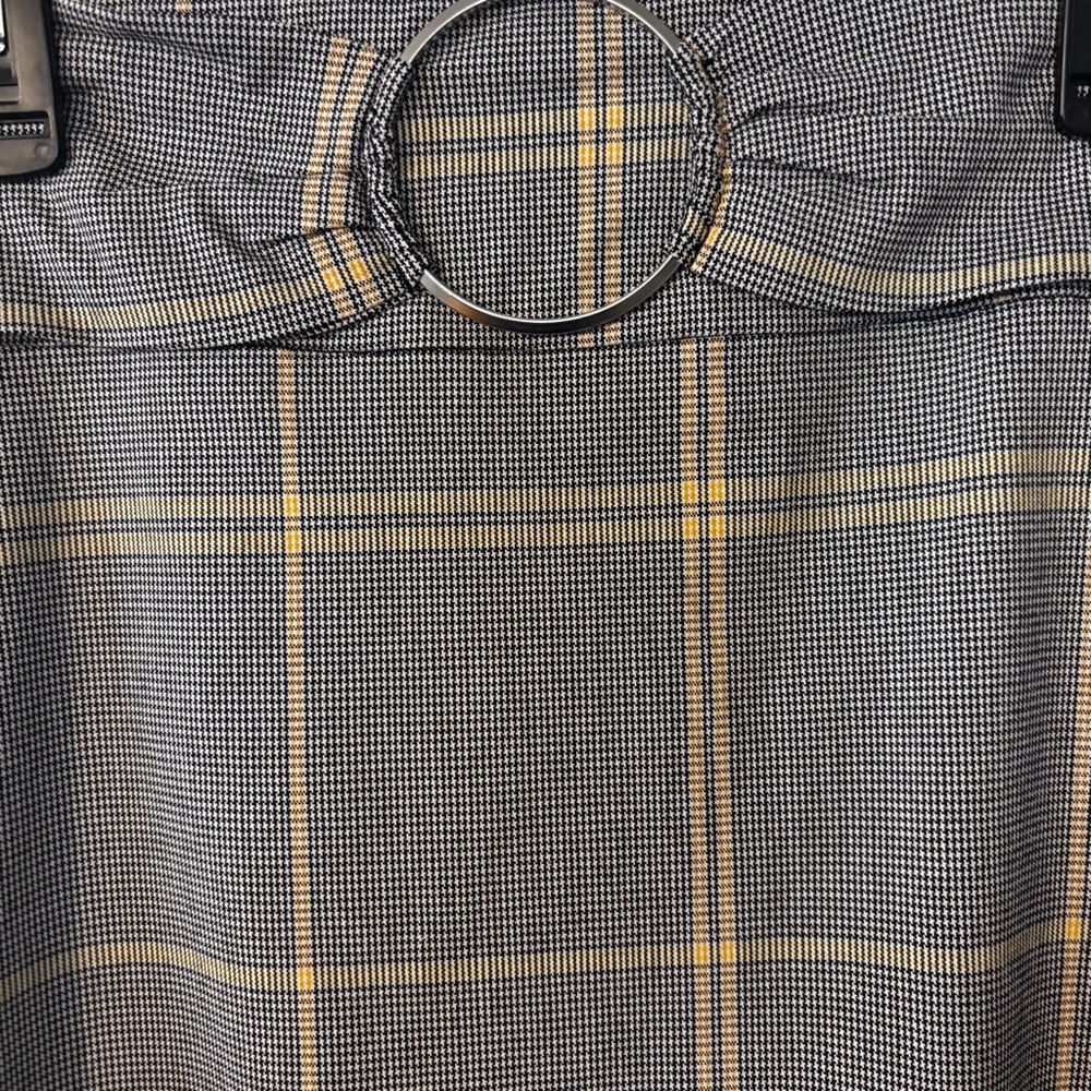 NWOT Soho Apparel M Stretch Gray Yellow Black White Plaid Belted Pencil Skirt. - Picture 6 of 9